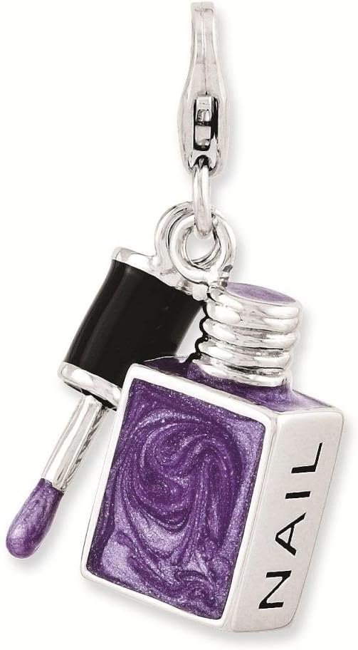 Sterling Silver Enameled 3-D Nail Enamel w/Lobster Clasp Charm - Charms and Bracelets Accessories Collection