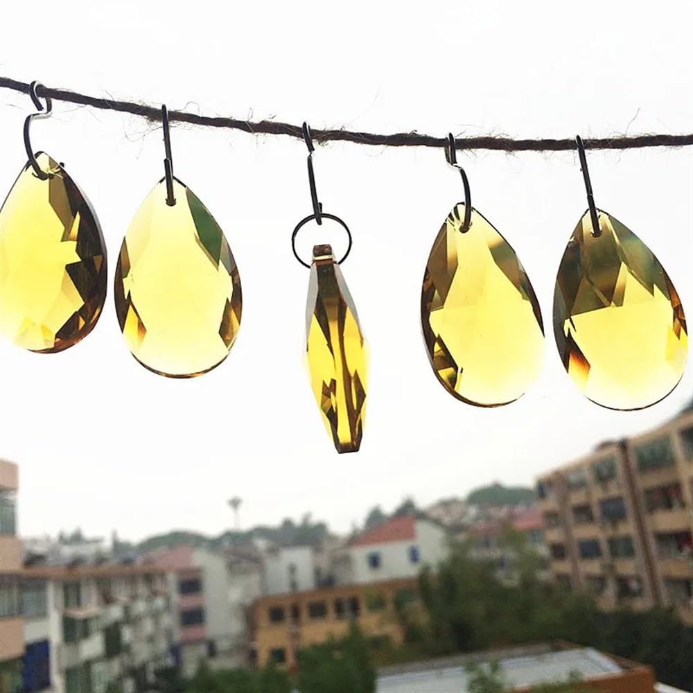 Sonnenfänger für den Garten 100 Stück goldgelbe K9-Kristallprismen-Anhänger for Kronleuchter, Teile, Hängetropfen, 38 mm Handgefertigte Anhängerketten