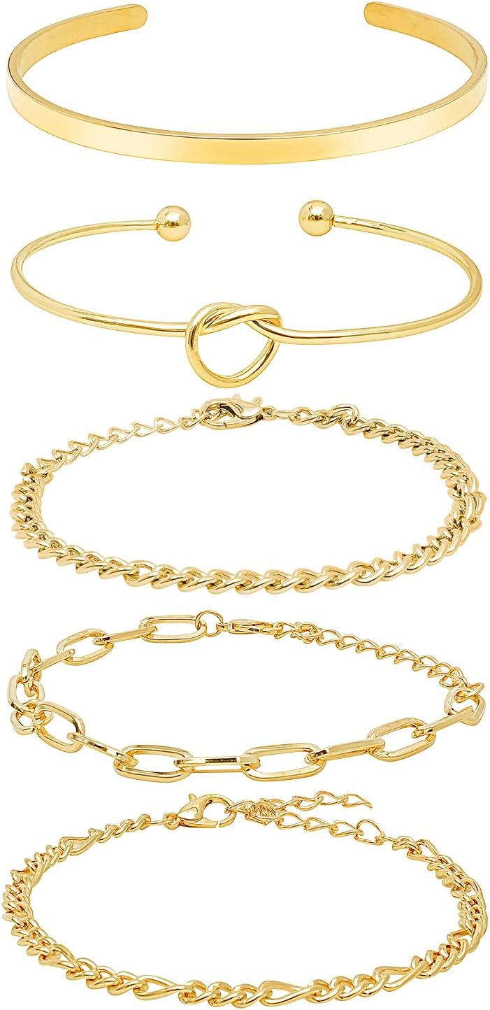 Gold Bracelets for women 14K Gold Bangle Bracelet Stack - Adjustable Waterproof Trendy Bracelets Stacks Bangles Non Tarnish Link Chain for Women Gifts