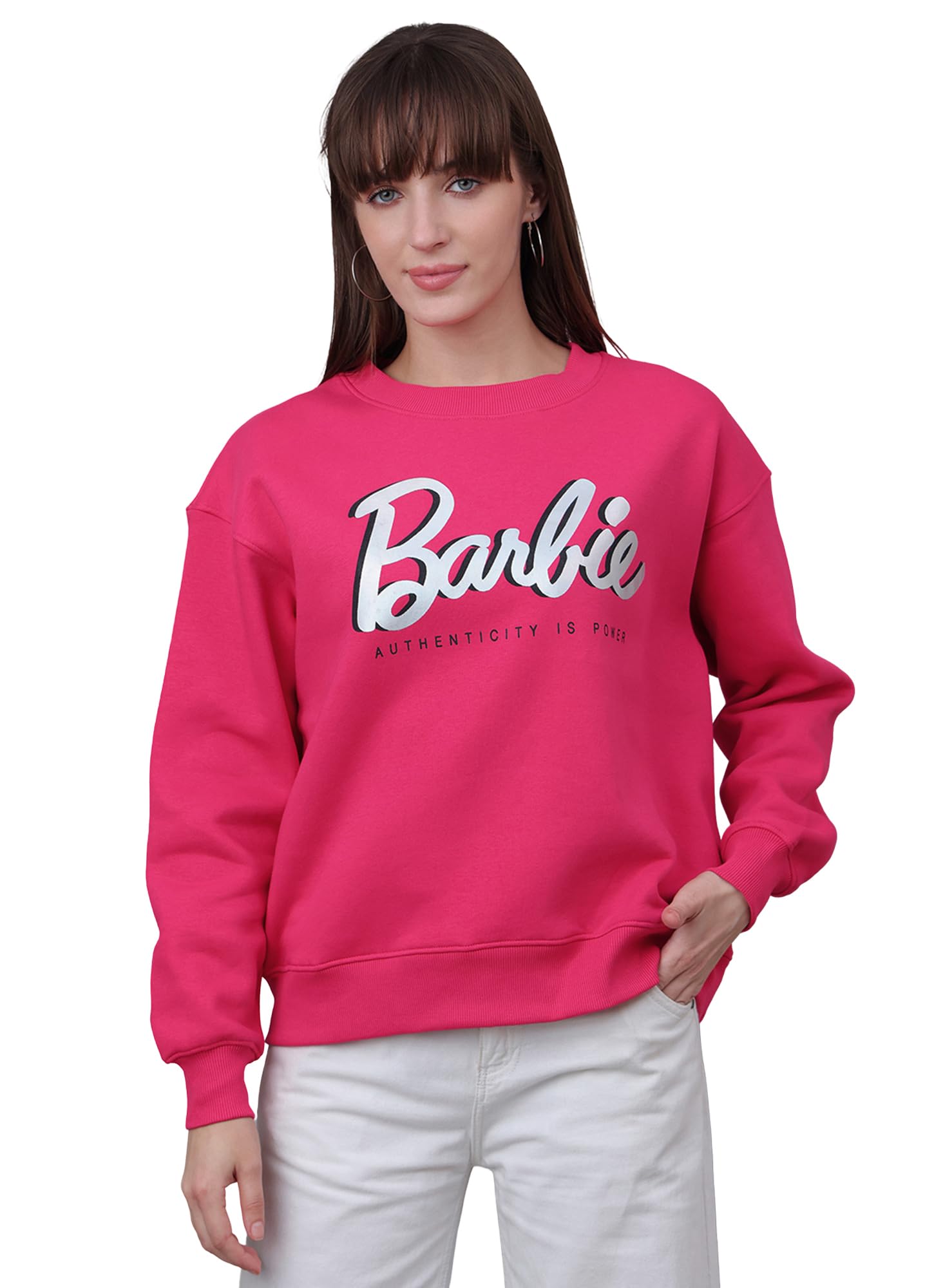 free authority Official Barbie Graphic Printed Pink Relaxed Fit Sweatshirt for Women-picture-27