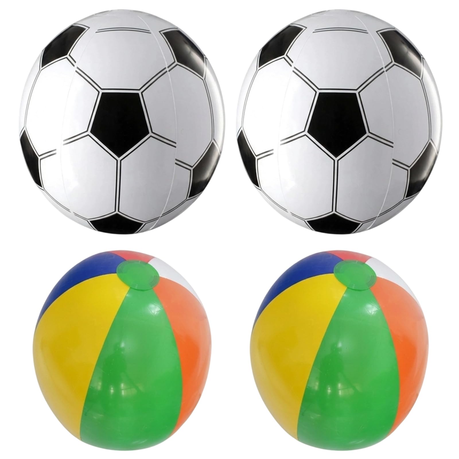 MAUDFEK 4 PCS Inflatable Ball Set, 2 Black-White Patterned and 2 Multicolor,Inflatable Beach Ball for Pool, Garden, or Party Decoration