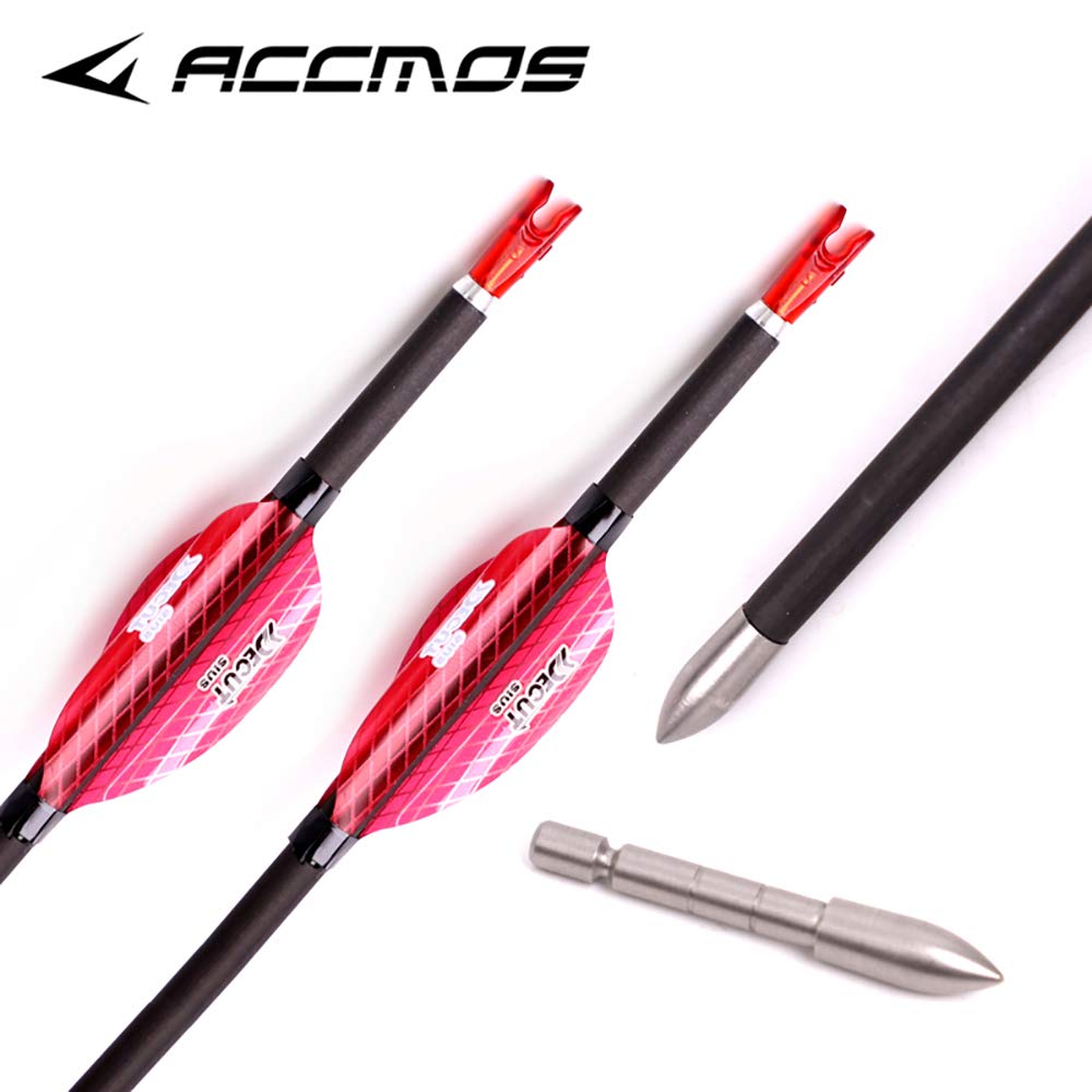 ACCMOS 12pcs 30＂Targeting Frecce ID 4,2 mm Spine 600 Freccia in Puro Carbonio, per Caccia al Tiro con L'Arco e Pratica di Tiro (Spine 600, 30 inch)