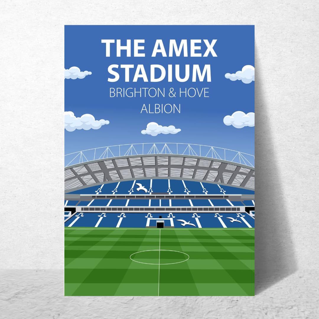 Football Print Shop Blue Amex Stadium Poster, Brighton & Hove Albion Fc Wall Art, Framed Or Print Only (A4 Print Only, Unframed)