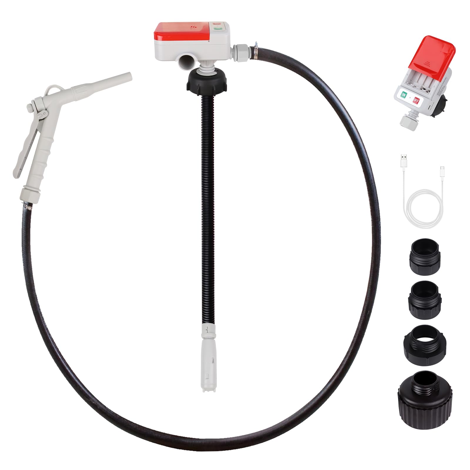 Fuel Transfer Pump (3.2GPM), 51" Hose Automatic Gas Pump Transfer with 4 Gas Can Fittings, USB and Battery Powered Portable Siphon Pump for Oil,