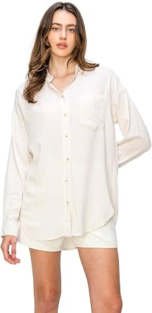 Cali1850 Womens XSXL Long Sleeve Linen Relaxed Loose Fit Button Down Basic Shirt