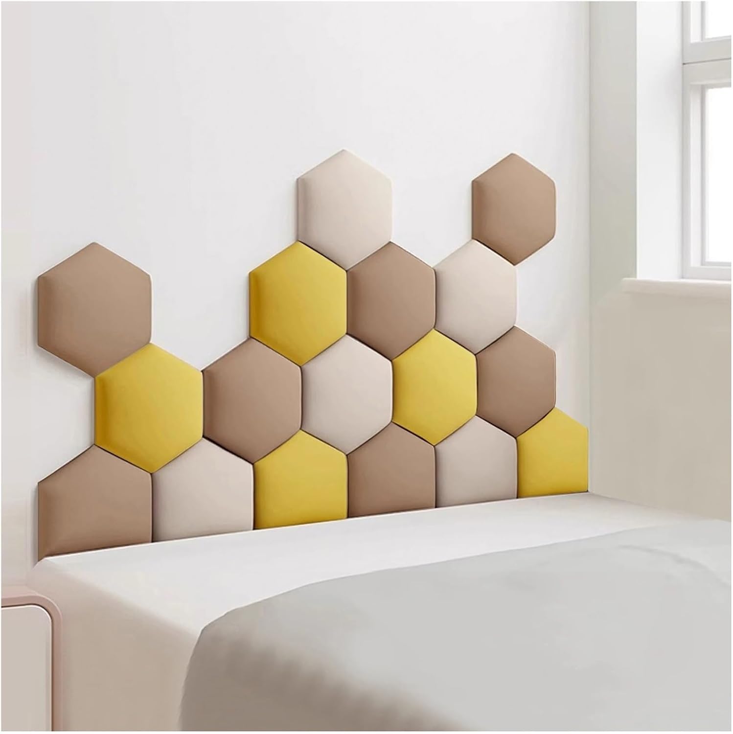 Padded Wall Panels Set of 17 Headboard Soft Wall Padding Self-Adhesive Wall Mounted 3D Kids Anti-Collision Fabric Wall Stickers(Gold,120x70cm)