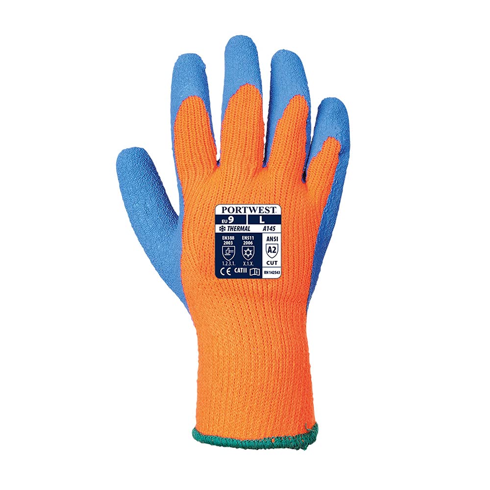 Portwest A145 Cold Protection Grip Glove - Latex Orange/Blue, Medium, Orange / Blue - Image 2