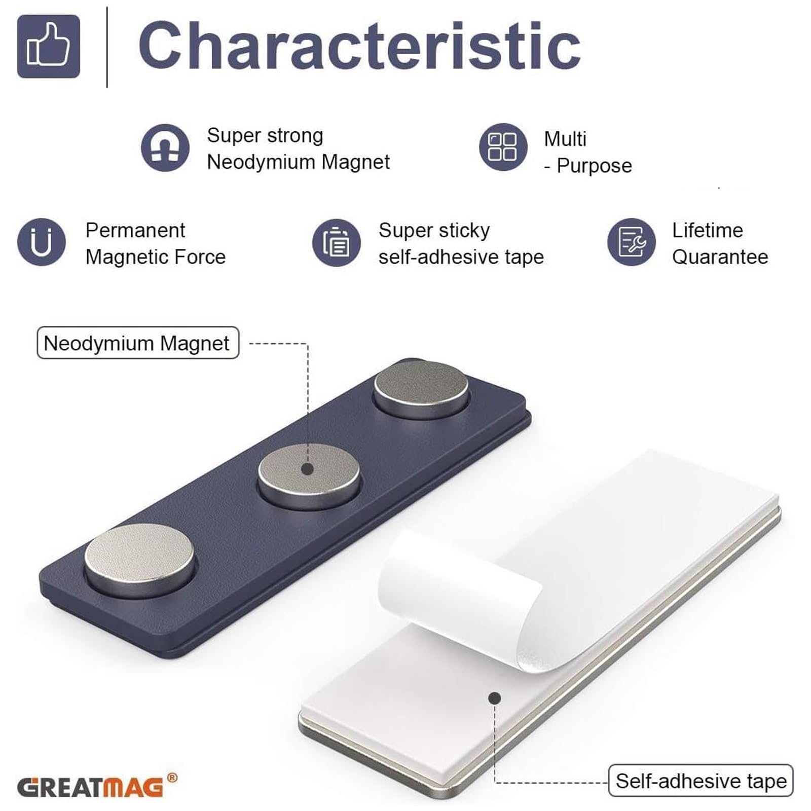 60 Stück Namensschilder-Magnete, Magnete für Namensschilder, Namensschild-Halter, Namensschild, magnetische selbstklebende Rückseite mit 3 Neodym-Magneten (4,5 x 1,3 cm)