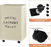 Vista 6 de WOWLIVE Cesta grande de lavandería con ruedas de 90 l plegable, cesta alta de lavandería con asa plegable, cesta rectangular para ropa sucia
