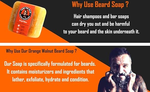 Tame The Wild Orange Walnut Beard Soap - Natural Beard Wash - Beard Shampoo & Conditioner - Mens Exfoliating Face & Body Scrub - Made Of Shea Butter & Coconut Oil - 1 5Oz Bar - Father's Day Gift #TOP3