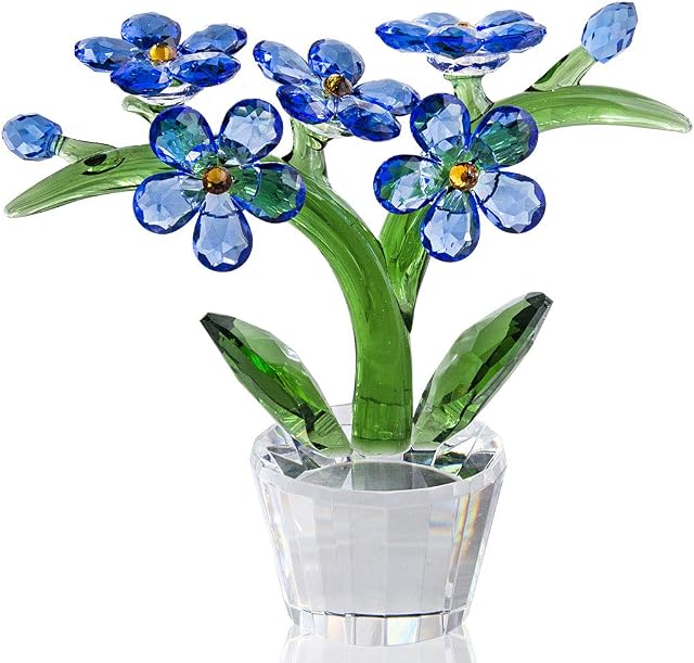 Crystal Forget Me Not Flower Figurine,Glass Blue Flower Ornament Table Decor