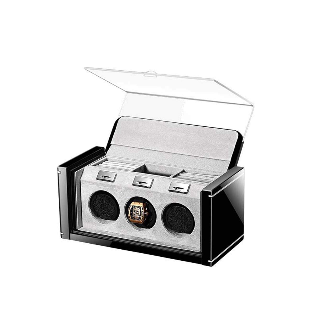 Avvolgitore automatico orologio - Orologio Winder Box per 3 orologi con moto silenzioso lacca di piano di alta gamma Meccanica Orologio Meccanico Box in legno massiccio con orologi per cassetti di
