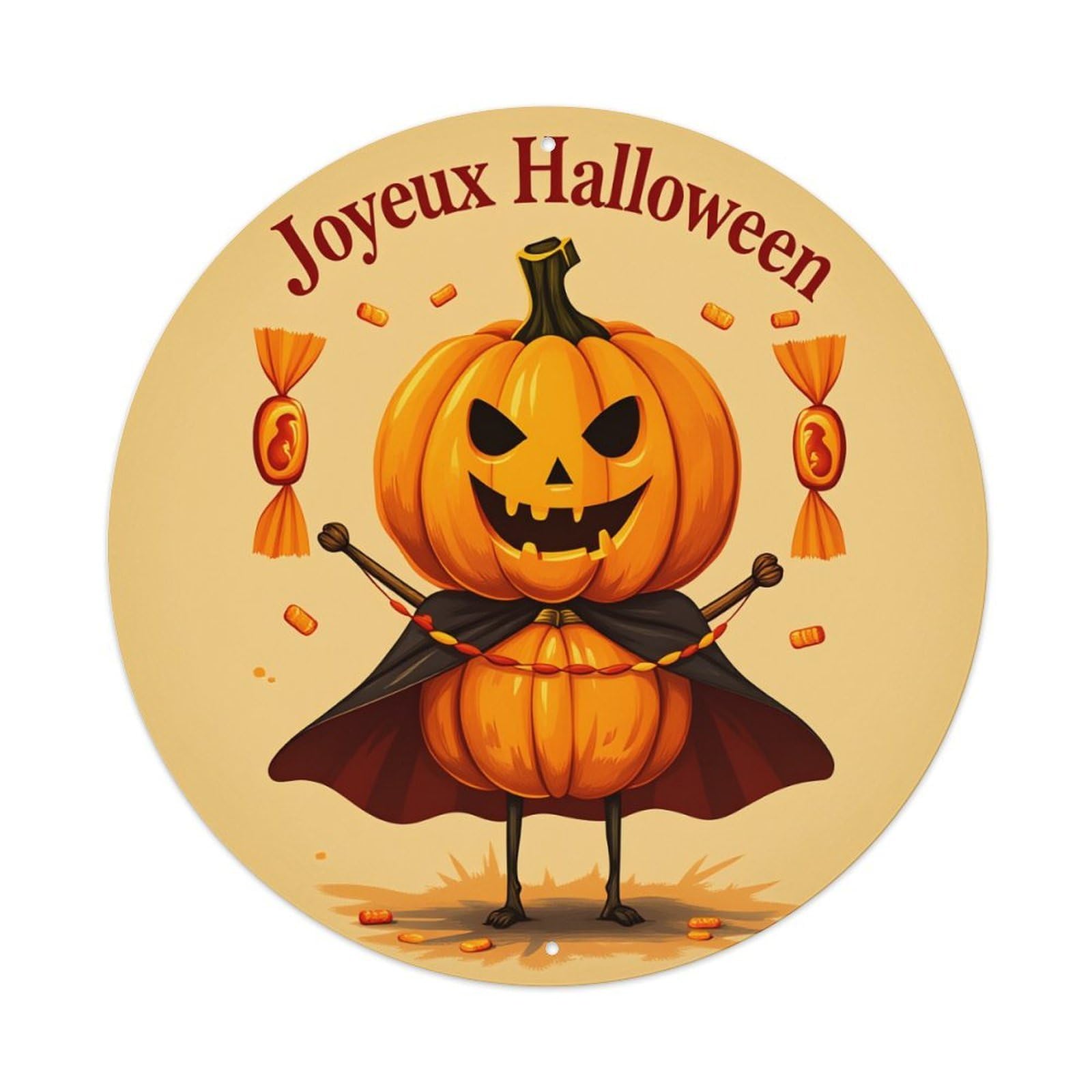 Pumpkin Vampire Candy Halloween Joy Round Tin Sign Vintage Style Metal Sign Home Bar Garden Wall Plaque Decor Metal Poster 8x8 Inch