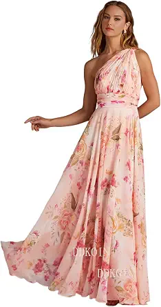 A Line Pleated Chiffon Long One Shoulder Bridesmaid Dress for Women
