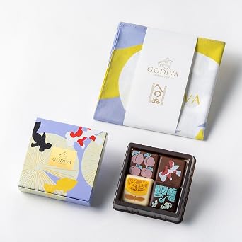 GODIVA Official GODIVA Summer Collection, Nippon Summer 4 Tablets + Multi Handkerchief Set, Summer Limited, Chocolate, Frozen, Delicious Sweets, Cool Sweets, Present, Souvenir
