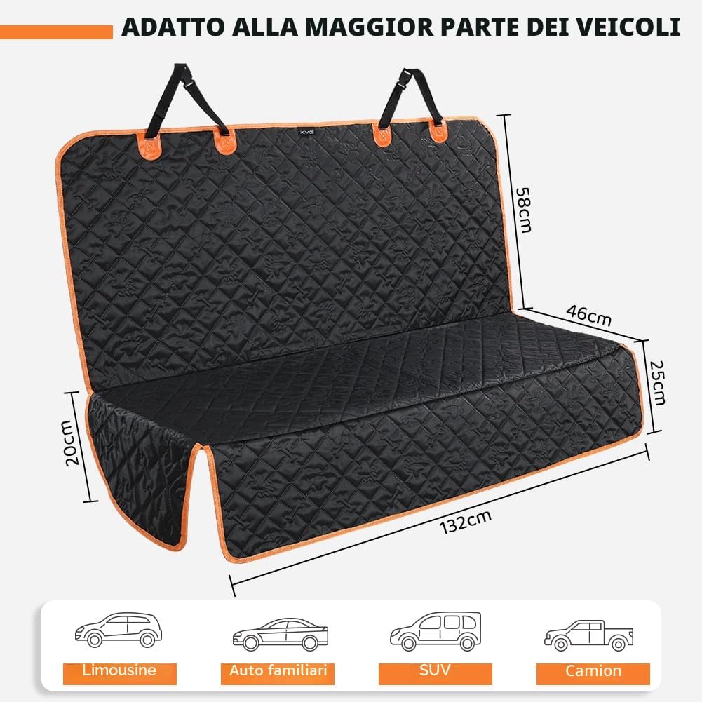 KYG Coprisedile Auto per Cani Coprisella per sedile posteriore per auto con cintura di sicurezza, Antiscivolo e Antigraffio Sedili Posteriori per Auto, SUV, Camion, 132x58x46cm