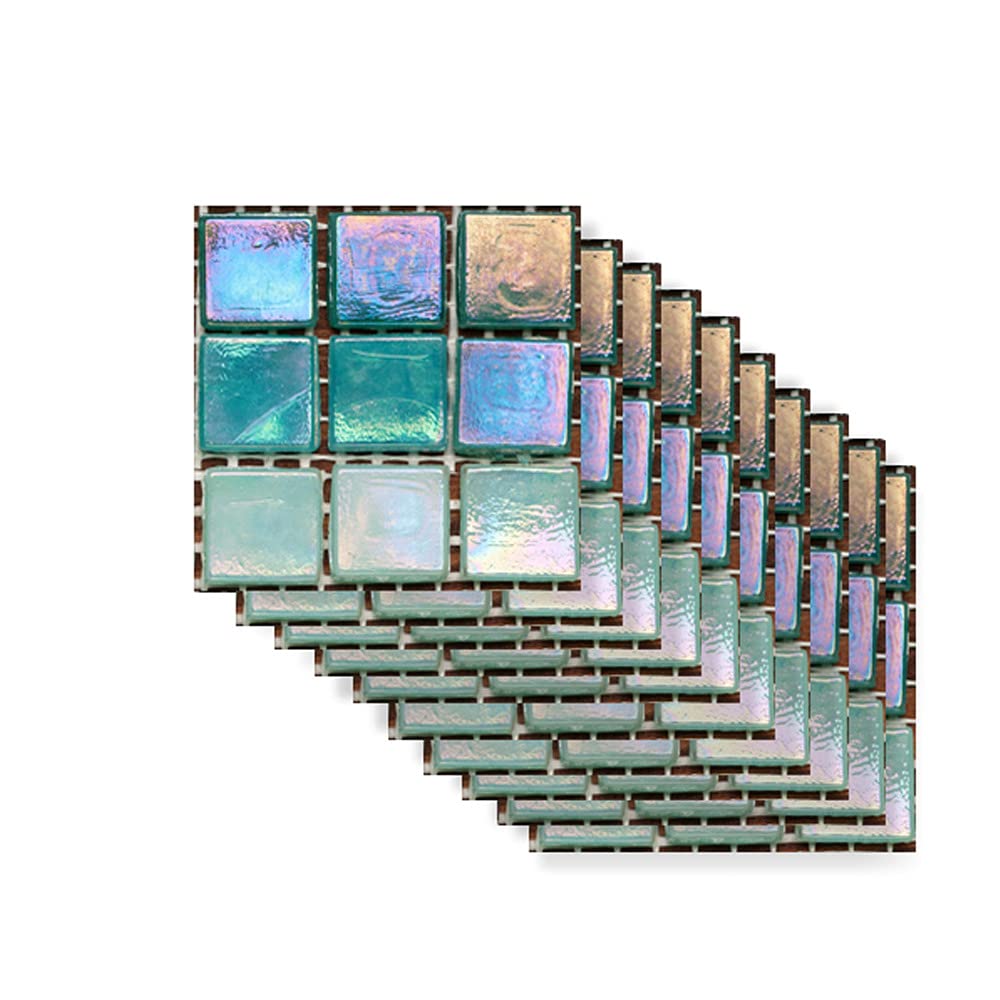 Kitchen Bathroom Marble Wall Tile Stickers, Hiser DIY Rectangle 3D Mosaic Style Decals Sticker for Kitchen Living Room Bathroom Home Decor Self-Adhesive, 10x10cm (Gradient green,30pcs)