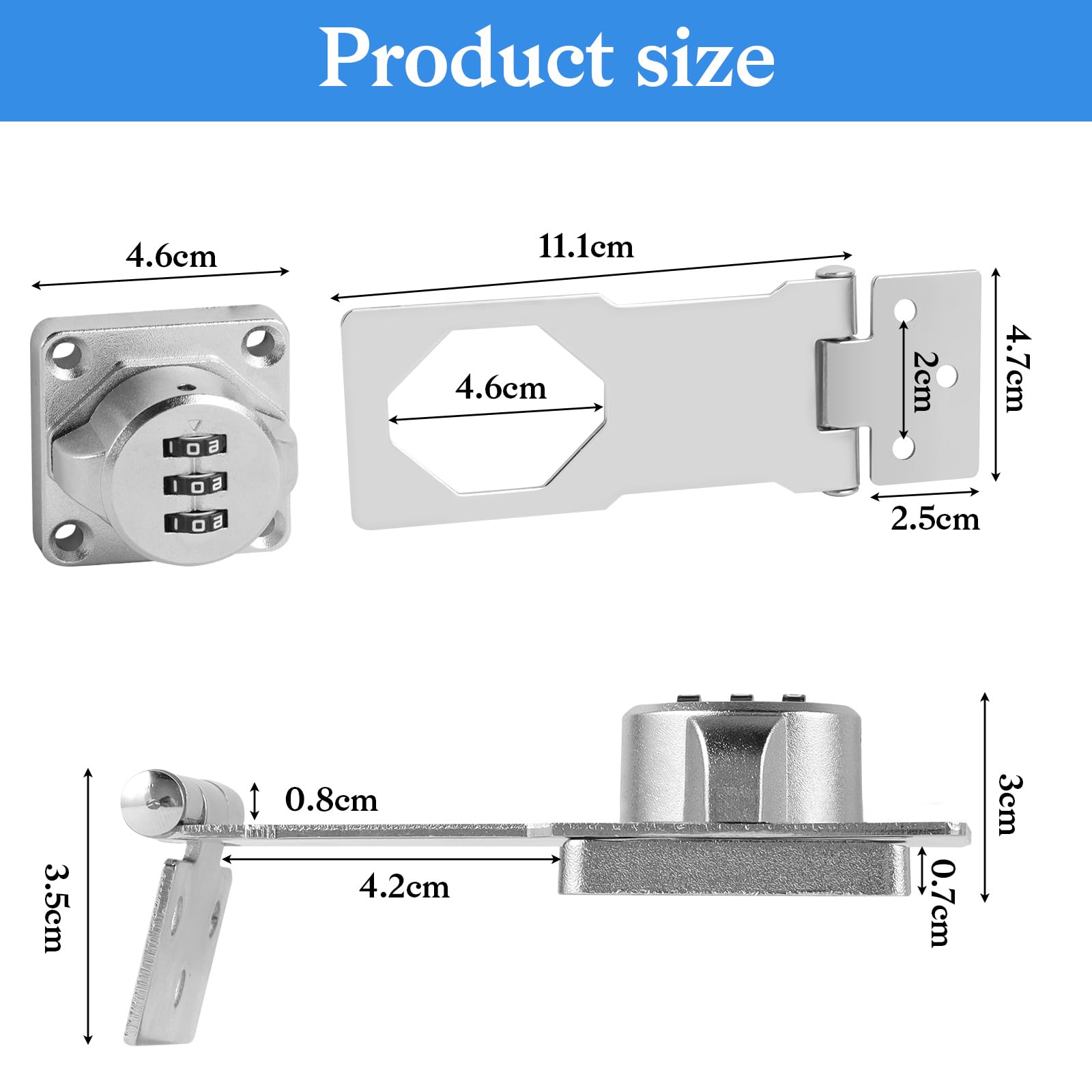 Serratura A Combinazione 3 Cifre Per Armadietti - Lucchetto Meccanico 4 Pollici, Nero - Foto 6