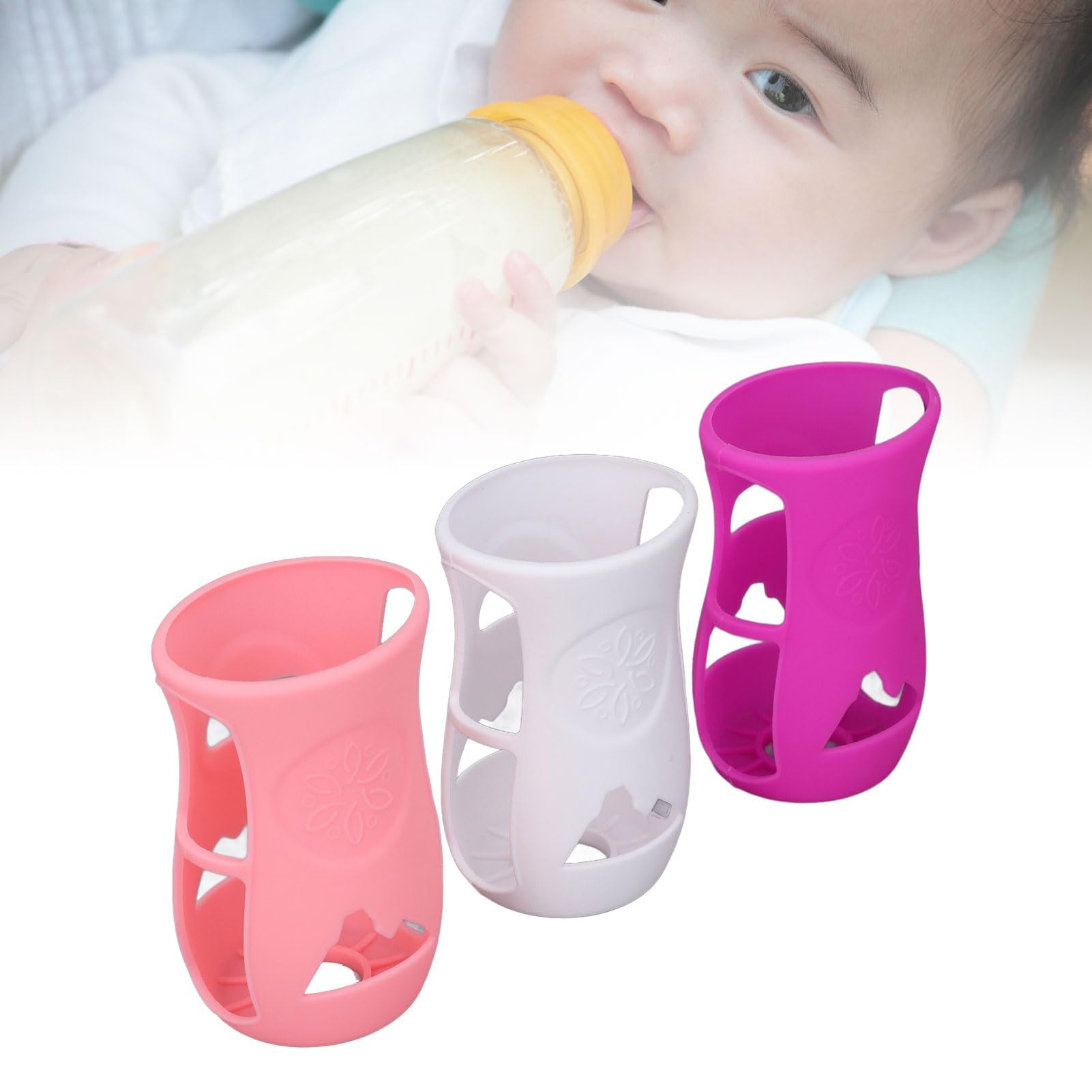 Custodia in Silicone per Biberon da 240 Ml Custodia Morbida in Silicone Infrangibile per Biberon in Vetro da 8 Once con Isolamento e Protezione Lavabile in (Bianco+Rosa+Viola)