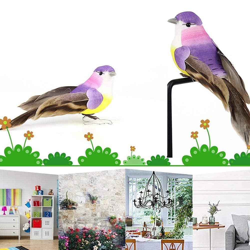 HERCHR Lote de 12 Pájaros Artificiales de Espuma con Plumas, Decoración Multicolor para Jardín, Bodas y Manualidades