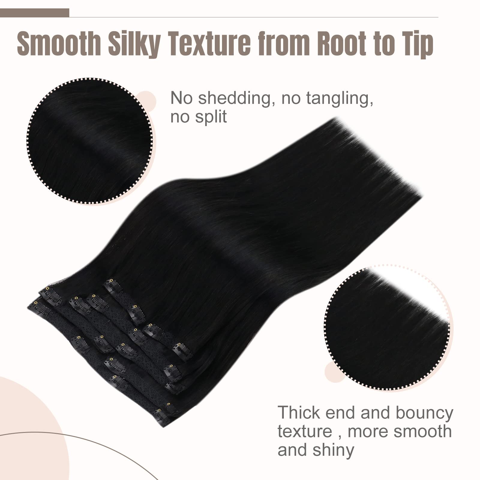 Fshine Extension Capelli Clip Jet Nero Clip Capelli Umani Lisci 55CM 120g 7pcs Clip In Hair Extension Real Hair Full Head Extension Capelli Veri Clip Double Weft Extension Lisce Clip #1