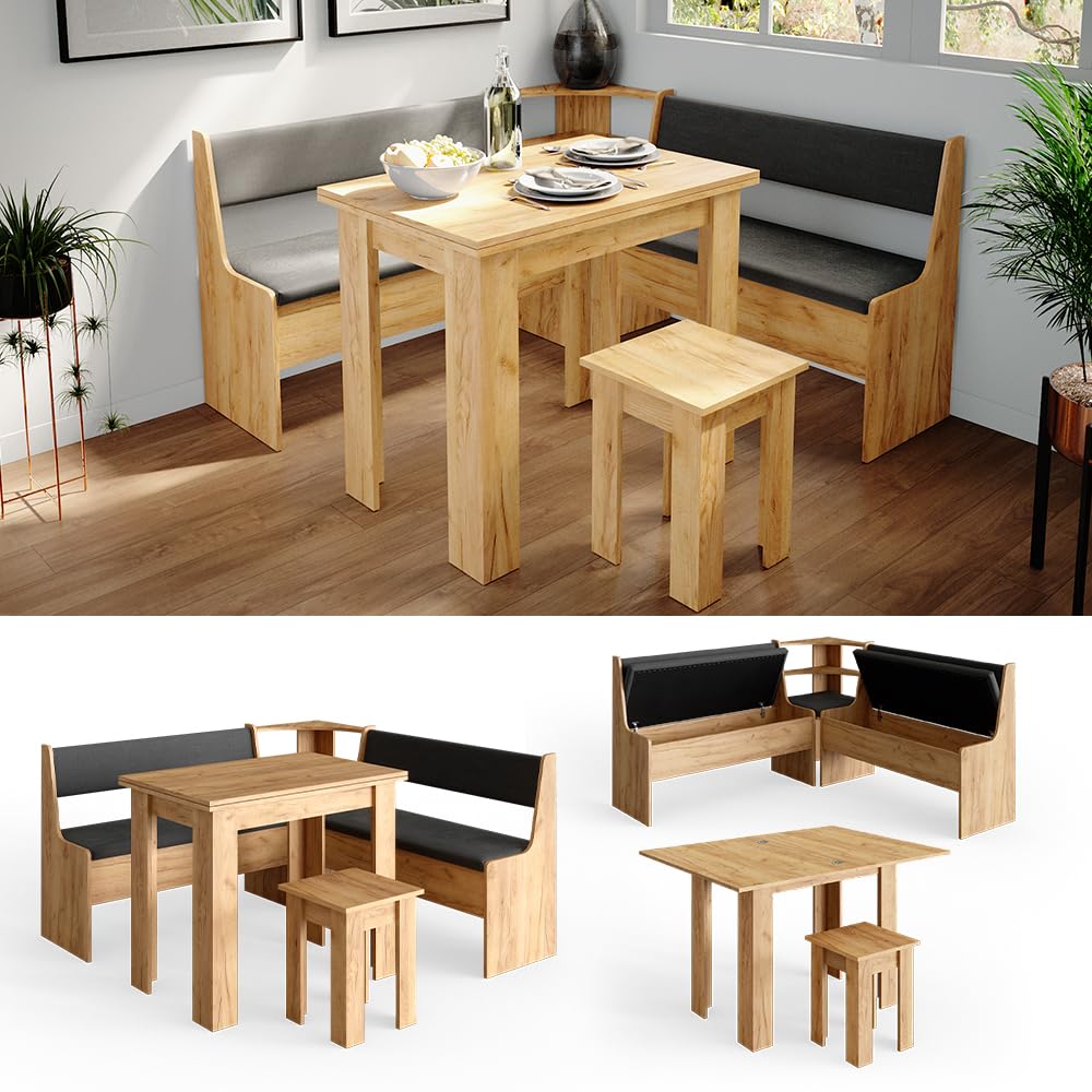 Vicco Groupe de banquettes d'angle Roman, Chêne de Force doré, 150x150cm avec Table