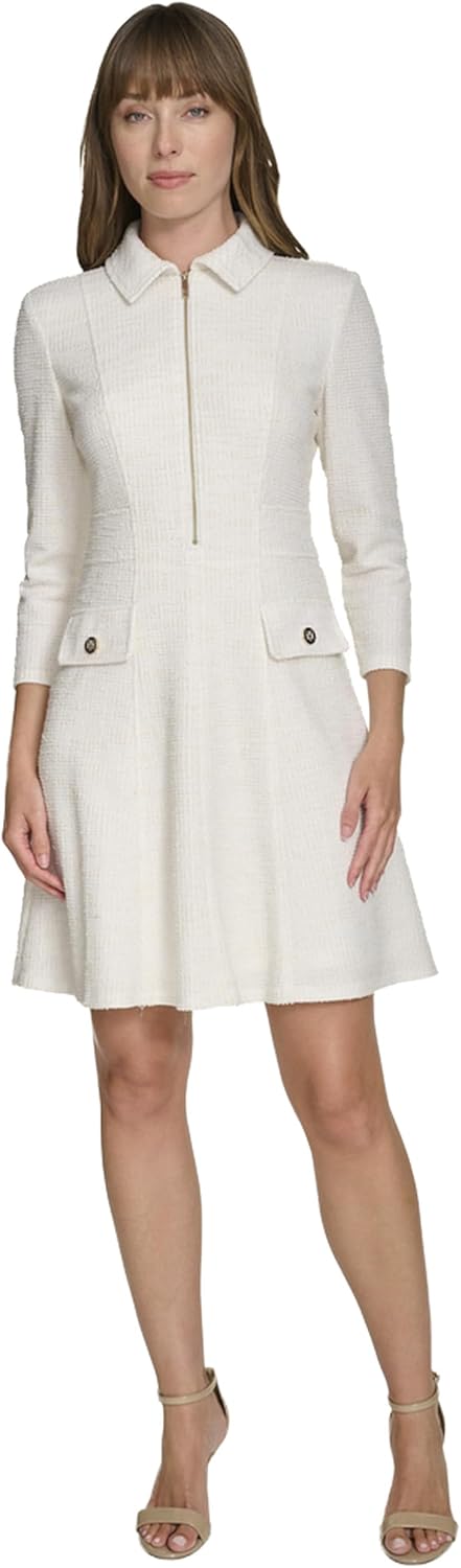 Tommy Hilfiger Womens 3/4 Sleeve Collared Zip Front Mini Shirt Dress