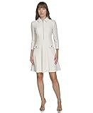 Women's Zip Front V Neck Collared Pockets Shirt Dress