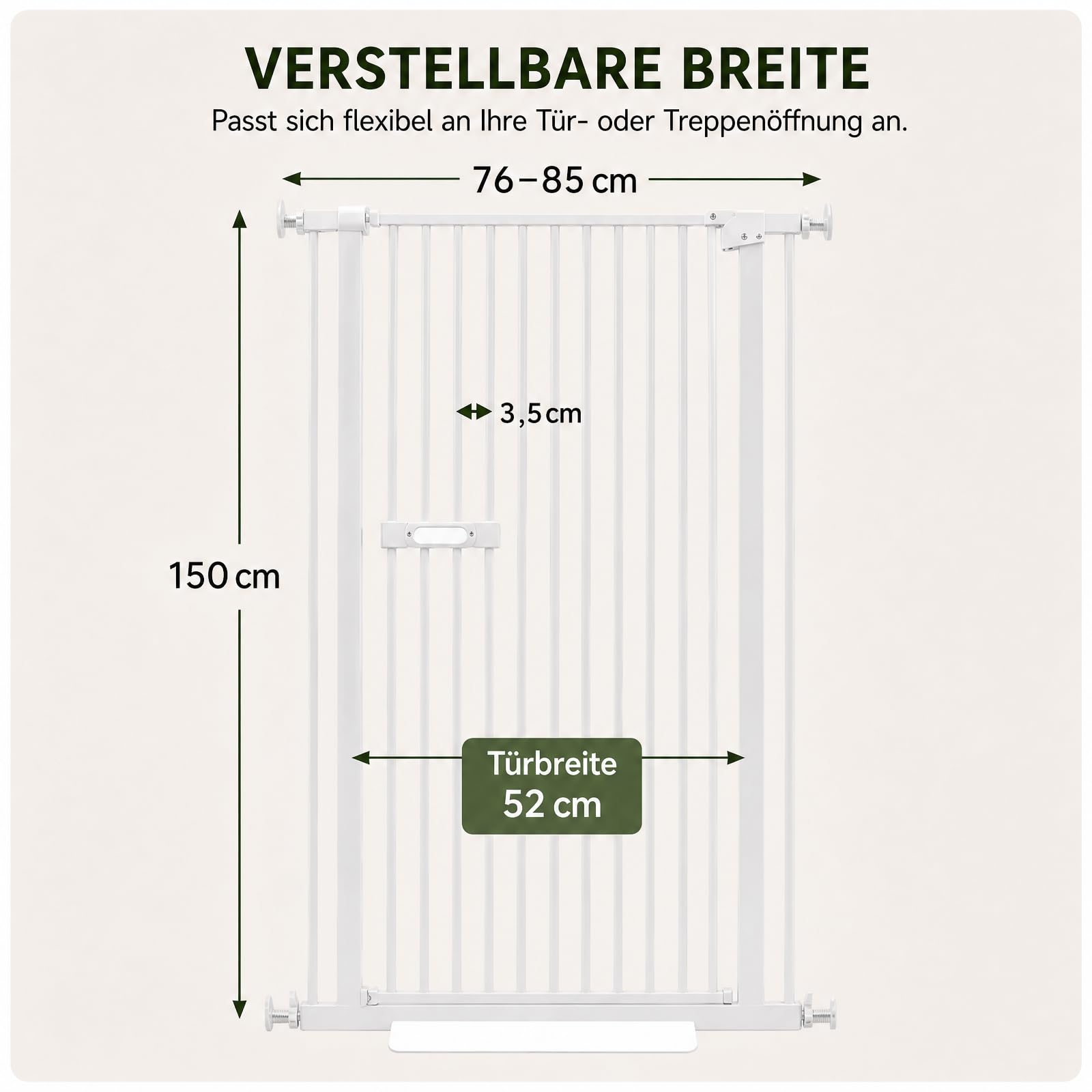 150cm Hohes Haustier Schutzgitter Regulierbare Türhalterung (Weiß)