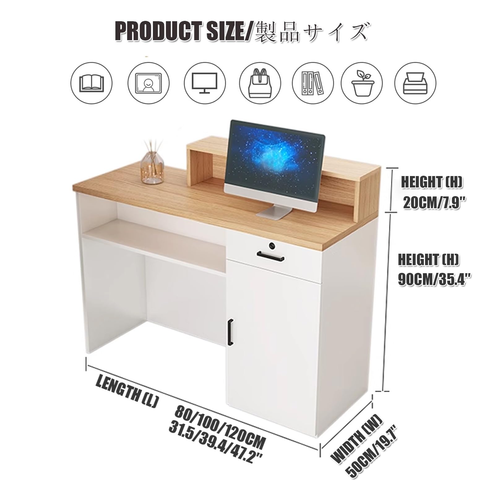 Nowoczesne biurko recepcyjne z zamykanymi szufladami, narożny stolik biurowy do salonu piękności i kasy stylowy design z lewej strony i oszczędność miejsca