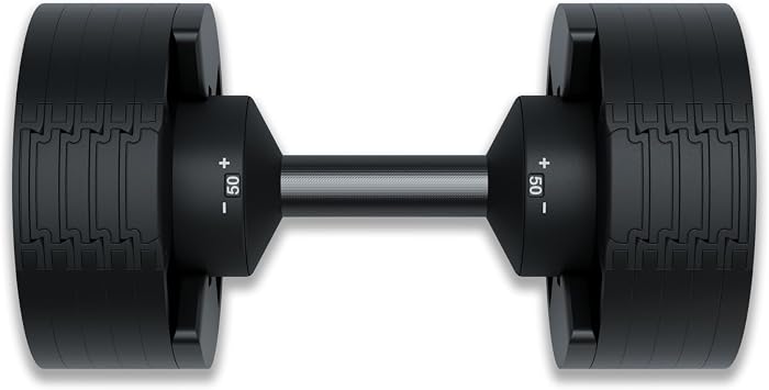 Matrix Fitness DB50 50 lb. Adjustable Dumbbells | Quick Adjustments for Strength and HIIT Training | Replaces 10 Dumbbell Pairs, Flat Bottom Roll Free Design for Safe Storage