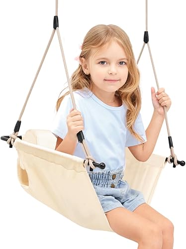 nets Tribe Silla de columpio para niños pequeños, asiento de columpio de cuerda resistente para niños con cojín, columpio de puerta para niños en