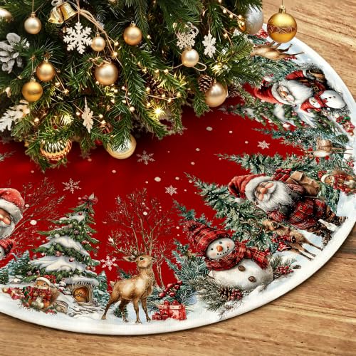 Cusugbaso Christmas Tree Skirt 48in Red Santa Snowman Xmas Tree Skirt