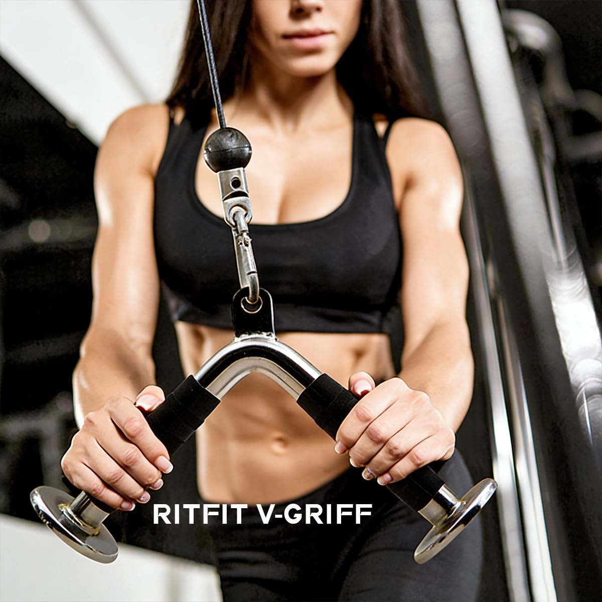 RitFit Set di 4 accessori per macchina con cavi, LAT Pulldown | Include barra a V, corda per tricipiti, impugnatura a doppia D, barra per tricipiti per fitness a casa e palestra