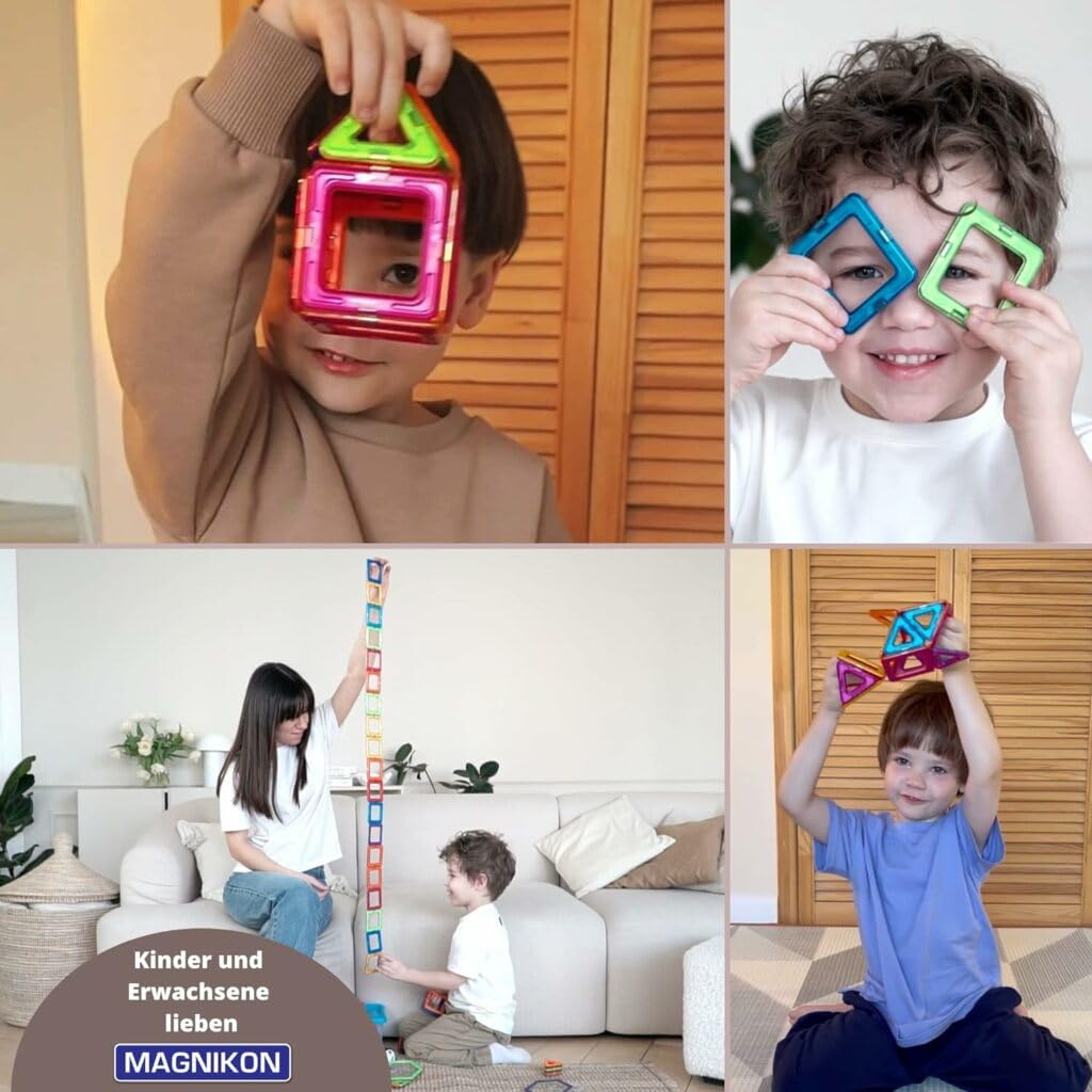 MAGNIKON Magnetbausteine, 118 Teile, Magnetische Bausteine, Bauklötze | Magnetsteine, Bausteine ab 3 Jahre, Fahrzeuge, Magnet Auto Spielzeug, Magnete für Kinder, Baukasten, Konstruktionsspielzeug