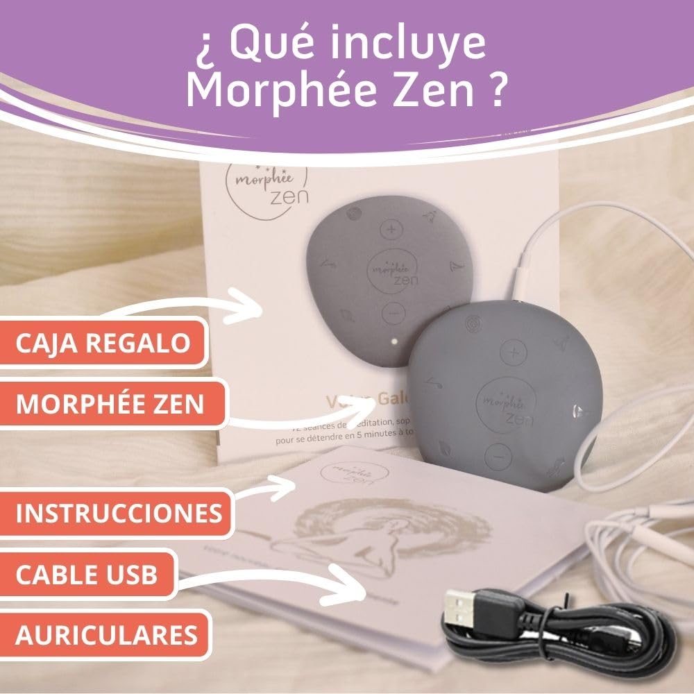 Morphée Zen | La Maquina de Meditación para la Relajación Instantánea | Antiestrés, Relajación Profunda, Portátil | Musica Relajante, Sesiones de Meditación, Ruido blanco | 72 sesiones en 4 idiomas