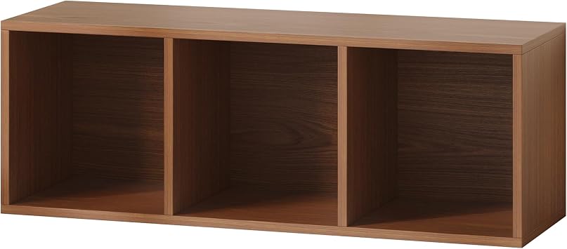 IOTXY DIY Modular Cubby Bookcase - Stackable 3-Cube Open Bookshelf, Walnut