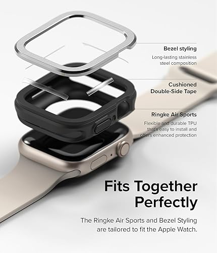 Miniatura 3 de Ringke Air Sports + Bisel Styling Funda de TPU con marco de acero inoxidable Compatible con Apple Watch Series 8, 7, SE 2022 de 1.61 pulgadas y