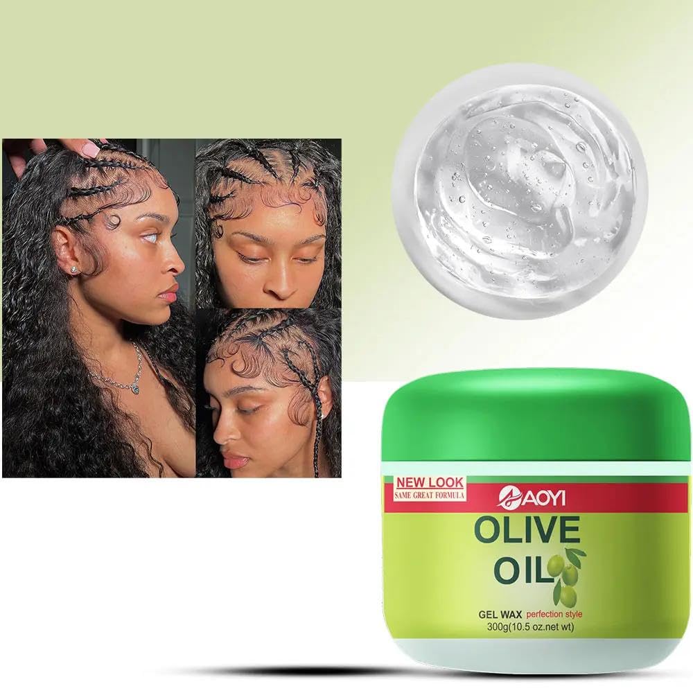 Adrohai Olive Hair Wax Moisturizing Styling Gel Olive Oil Gel Edge Control Olive Oil Hair Wax Gel for Curly Hair Gel Braid Control Cream for Styling Olive Oil for Hair Edge Control - (300Gm)-picture-19