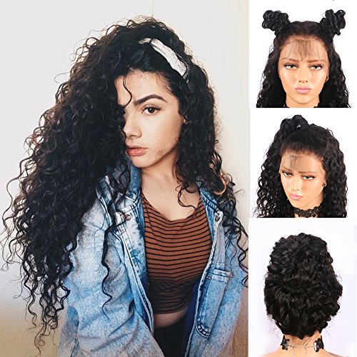 Andria Hair Lace Front Wig Synthetic Wigs Loose Curly Heat Resistant Hair Curly Wig Synthetic Hair Wigs with Baby Hair Bleached Knots Pre Plucked Wigs for Black Women ( Black Hair 24" )