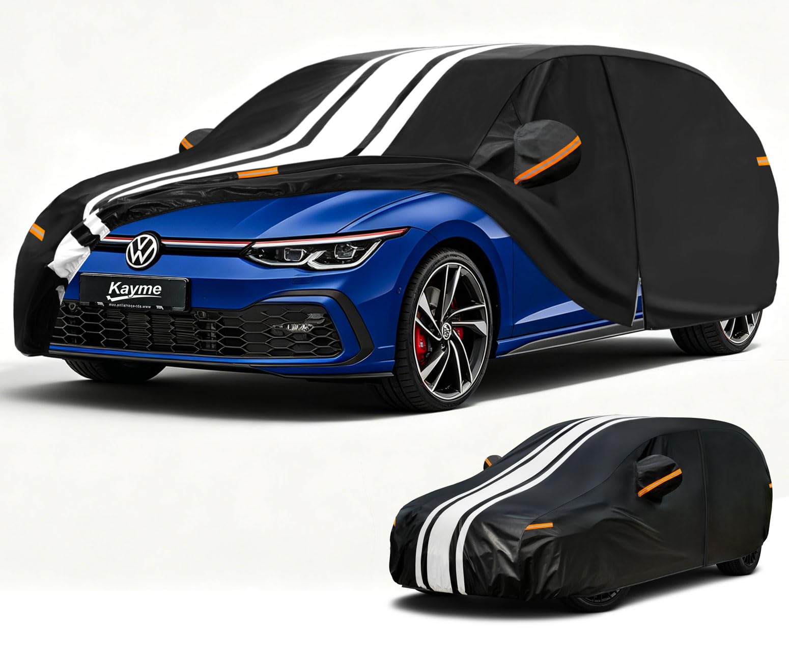 Funda Exterior Kayme Telo para Coche, Impermeable Anti-UV, Resistente al Viento y Polvo, con Paño de Limpieza, Compatible con Classe A, VW Golf, Audi A3, BMW Serie 1 Etc. (Hatchback da 410 a 445 cm)