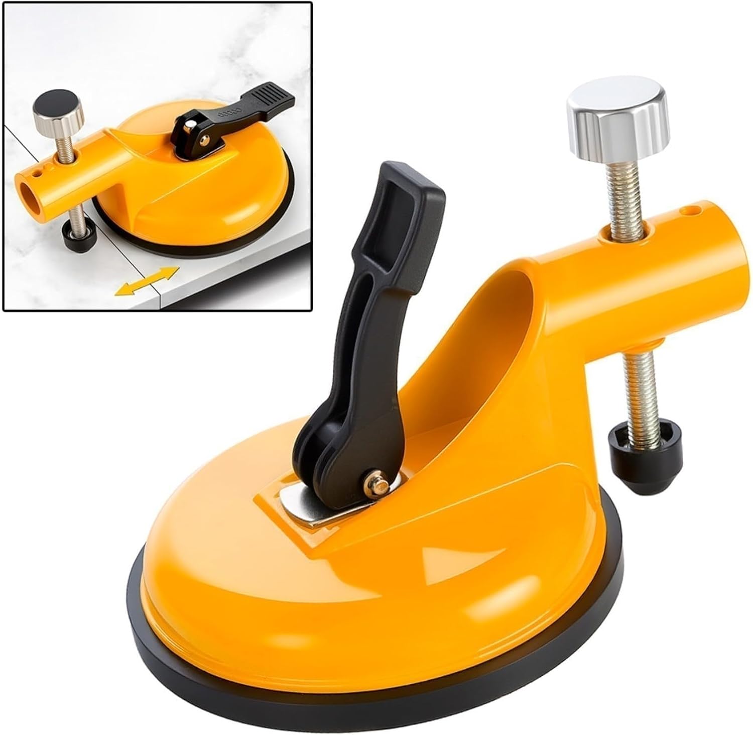 Adjustable Vacuum Suction Cups for Seam-Joining Leveling, Floor Gap Fixer Tool, 130 mm Height Setter, Stainless Steel Plate and Knob for Tile Leveling with Heavy-Duty Rubber Suction Cups (1 PCS)