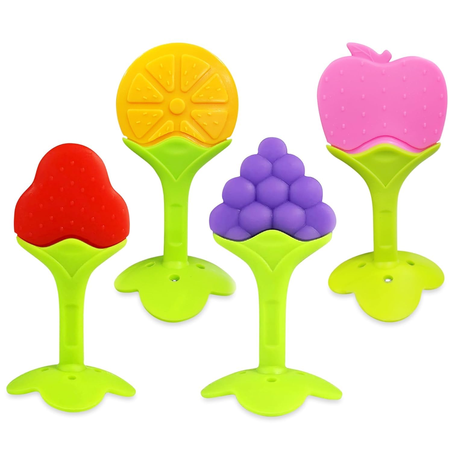 Baby Fruit Shaped Silicone Teether Set, Strawberry, Grape, Orange, Apple, 4 Pieces, for Infants(Pack of 4)-image-44