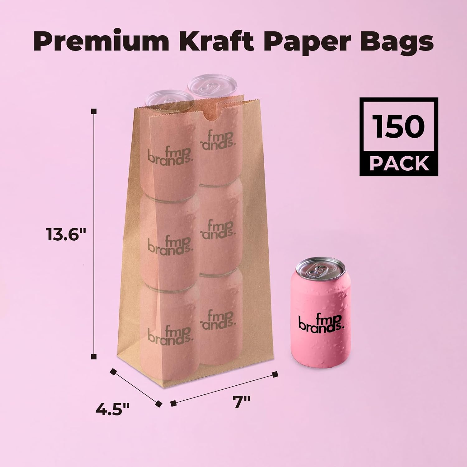 Fit Meal Prep 150 Pack 12 lb Brown Paper Lunch Bags, 13 x 7 x 4.5" Durable Paper Bags Bulk for Packing, Delivery, Take Out, Grocery, Retail Shopping, Premium Kraft Sack for Snacks, Bakery - Image 2