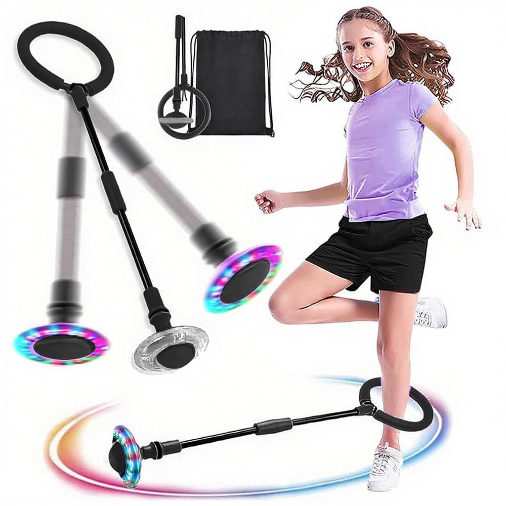 MEISHANG Anello di Salto della Caviglia con Palla Pieghevole Luminosa, Custodia Inclusa, Regalo per Bambina 6-10 Anni (Nero)