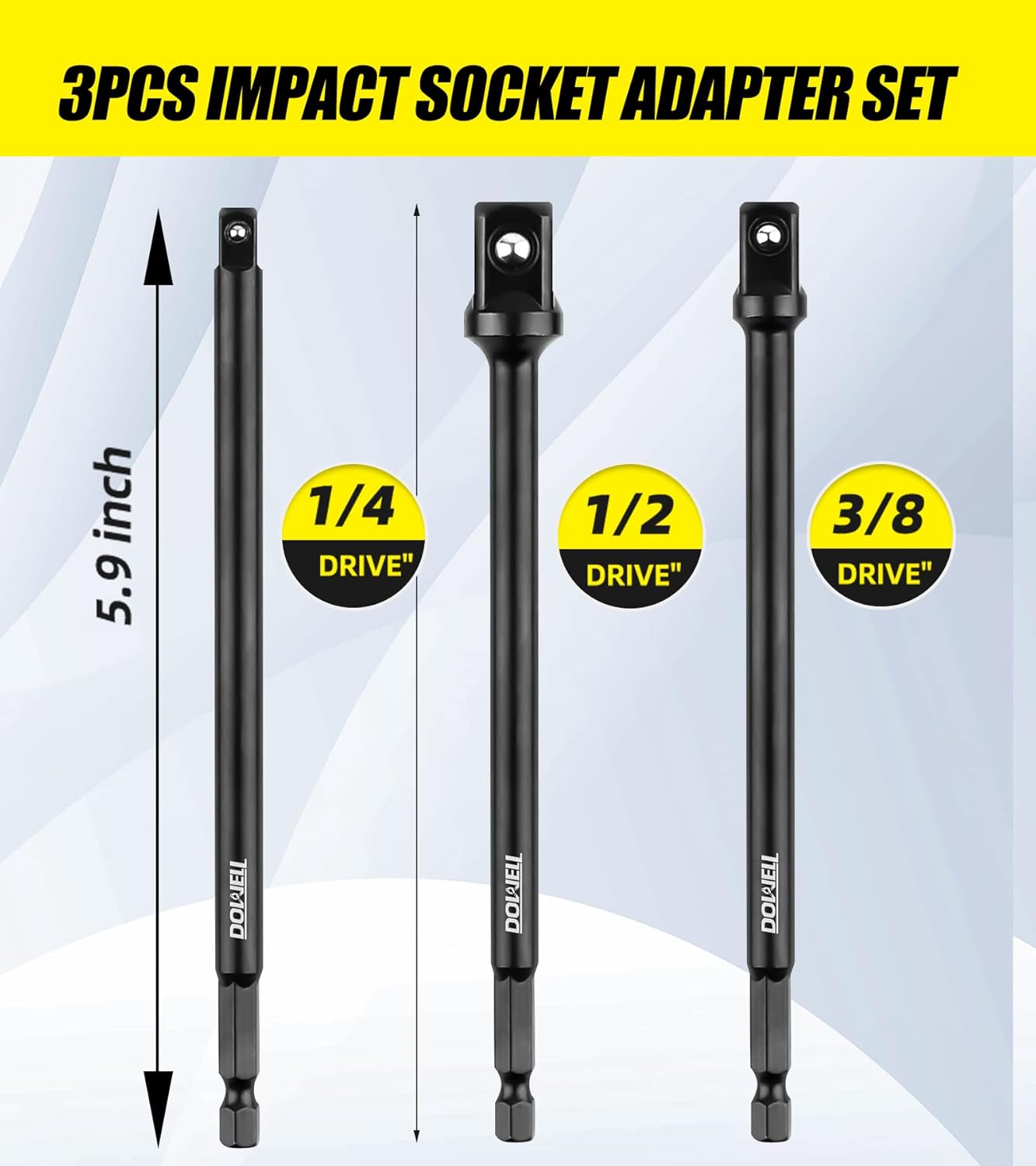 DOWELL Impact Grade Socket Adapter Set Extension Bit With Holder 1/4-Inch, 3/8-Inch, 1/2-Inch Drive Socket Set Power Drill Bit Extension To High Speed Impact Wrench (3, 6-Inch)