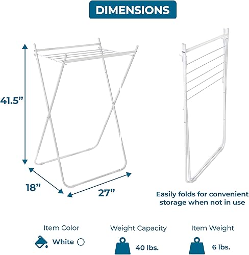 Miniatura 7 de Honey-Can-Do Estante de secado de ropa plegable fácil de plegar  Estante de lavandería de metal resistente, soporta 40 libras, perchero de ropa que