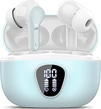 Bluetooth 5.4 Headphones with Controller, Wireless Bluetooth Headphones, Wireless Headphones with IP7 Waterproof, Light Blue