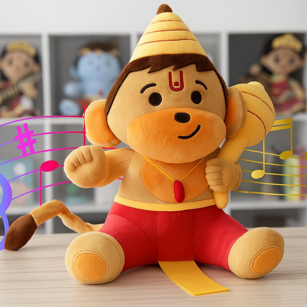 MODI TOYS Baby Hanuman (Medium - 11 inch) Mantra Singing Stuffed Plush Toy | Ideal for Newborns, Infants, Toddlers, Grandparents | Best for Diwali, Baby Shower, Birthday | Teddy Bear Panda Elephant