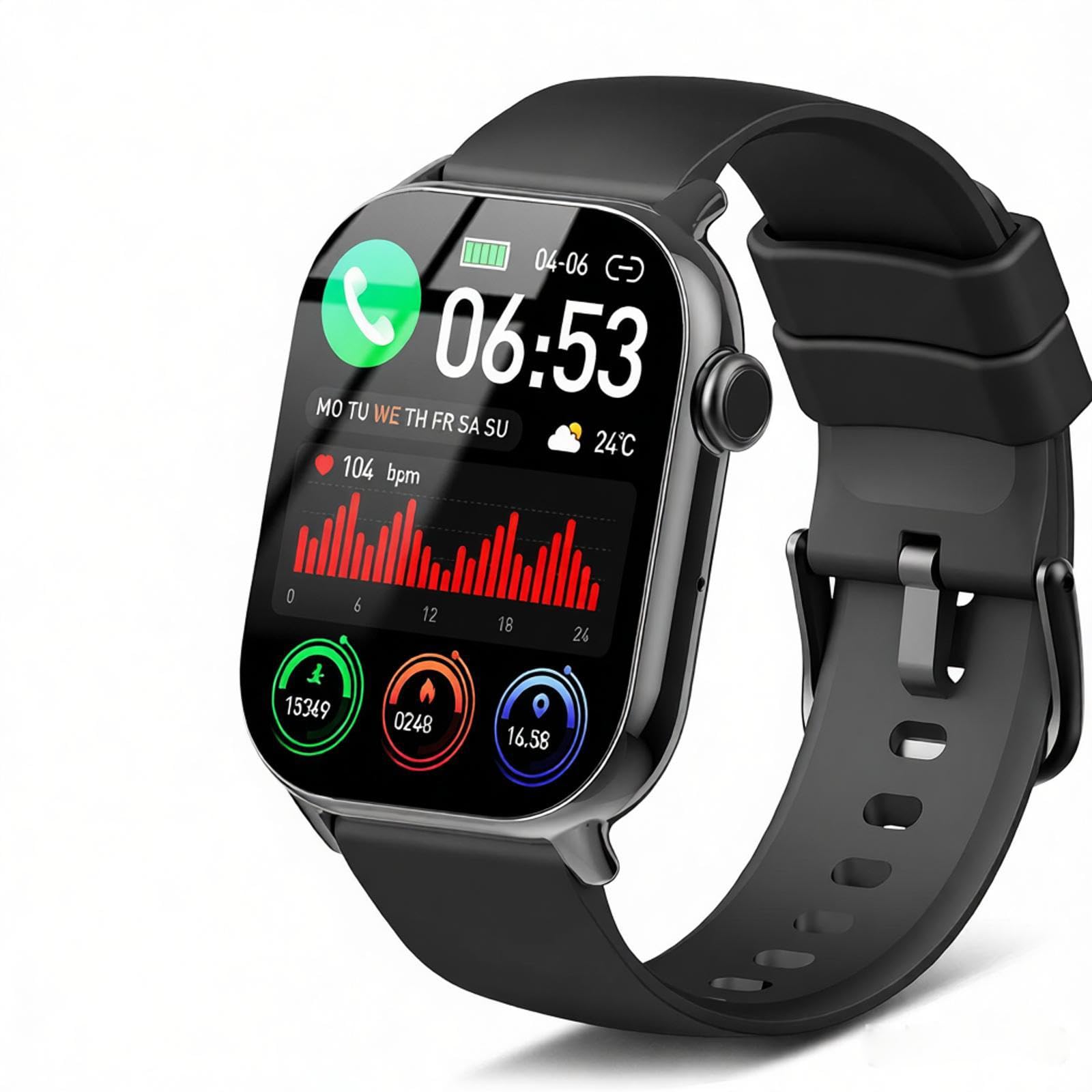 Reloj Inteligente Hombre Mujer con Llamadas Bluetooth, Smartwatch 1.96" con SpO2/Pulsómetro/Monitor de Sueño/Podómetro, 110+ Modos Deport, IP68 Impermeable Pulsera Actividad para Android iOS, Negro